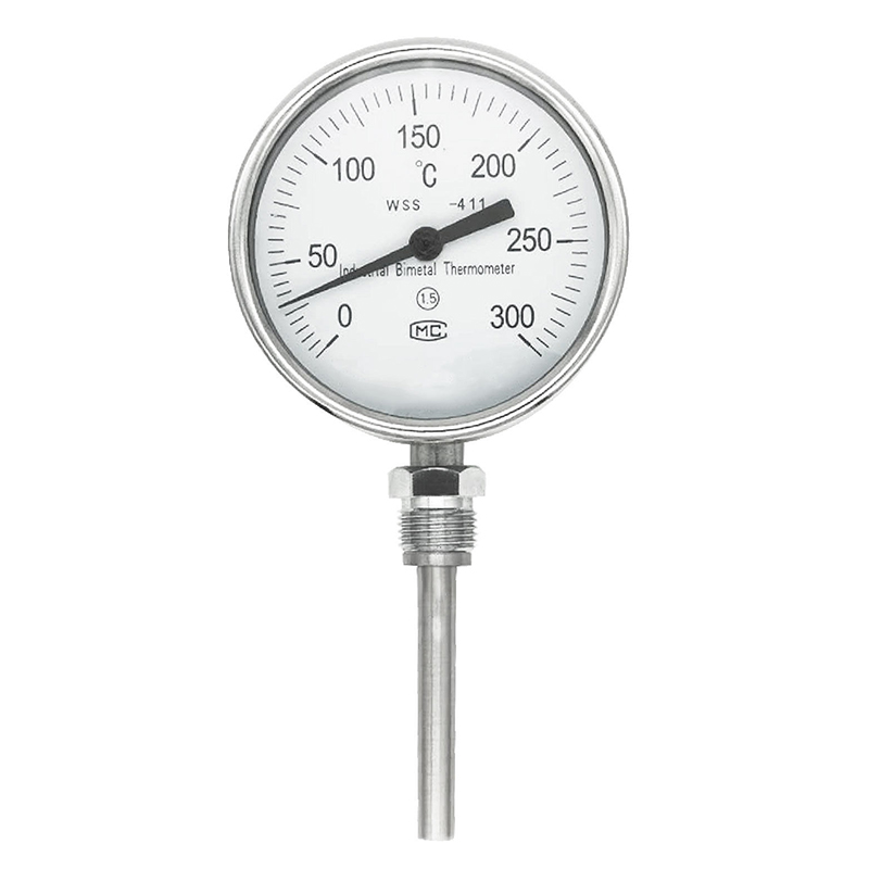 Industriel aksial-radial type brugerdefineret længde 1/2 gevind 304 rustfrit stål 1,6 præcision pointer-type bimetallisk termometer