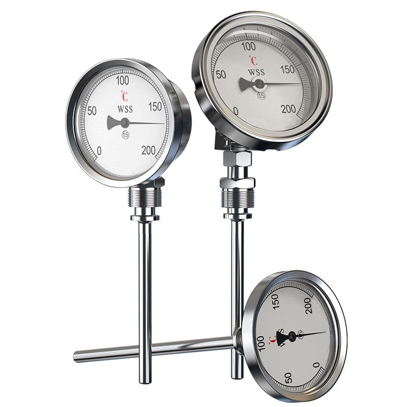 Industriel aksial-radial type brugerdefineret længde 1/2 gevind 304 rustfrit stål 1,6 præcision pointer-type bimetallisk termometer
