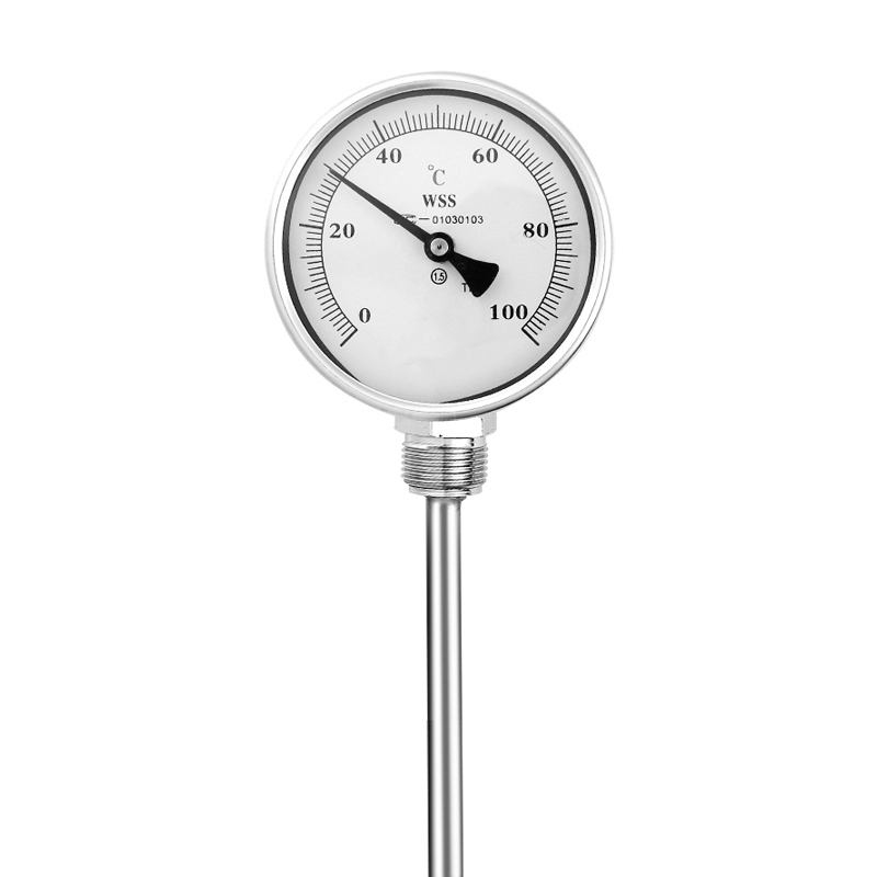 Industriel aksial-radial type brugerdefineret længde 1/2 gevind 304 rustfrit stål 1,6 præcision pointer-type bimetallisk termometer